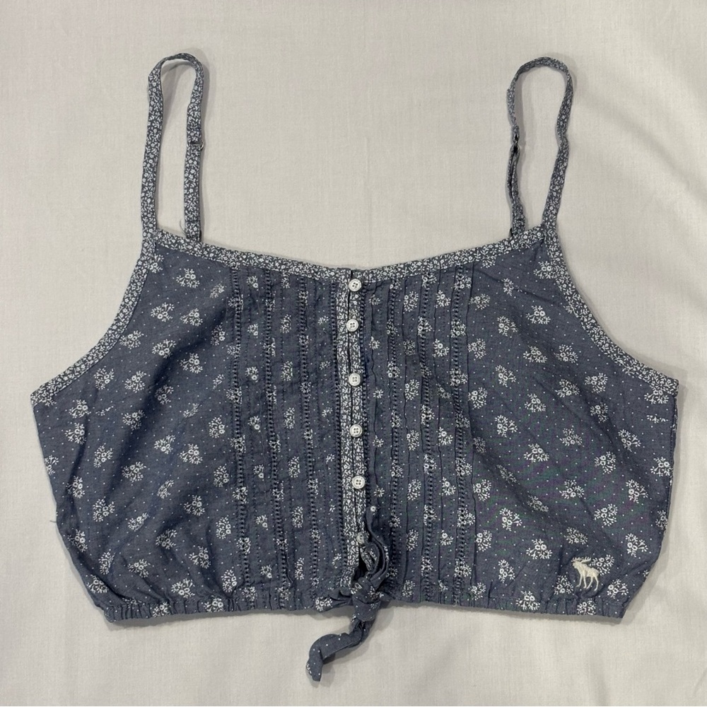 Abercrombie & Fitch Pintucked Button Up Tie Front Cropped Floral Tank Top Medium